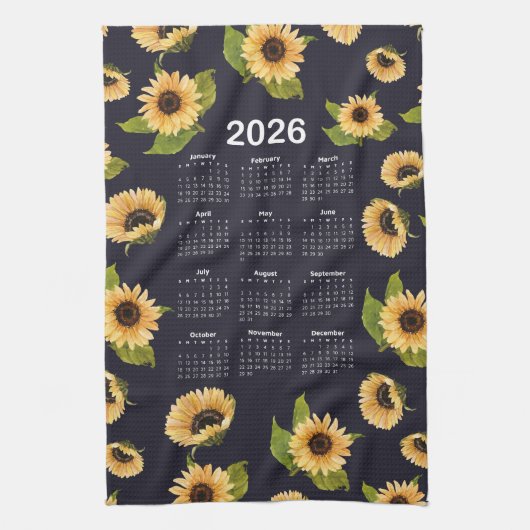 2026 Kalender Waterverf Zonnebloemen Patroon Theedoek (Verticaal)
