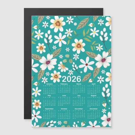 2026 Kalender Witte Bloemen Patroon (Voorkant / Achterkant)