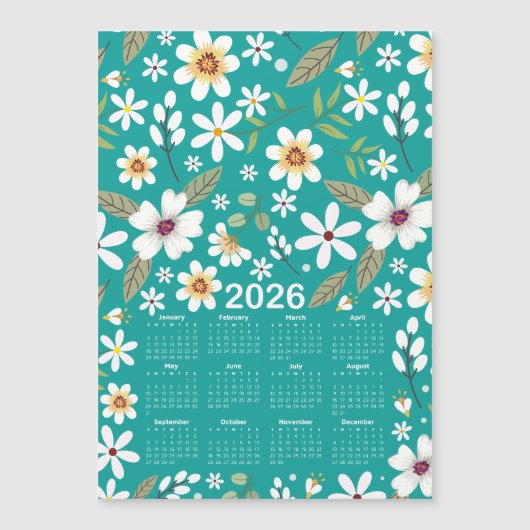 2026 Kalender Witte Bloemen Patroon (Voorkant)