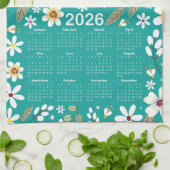 2026 Kalender Witte Bloemen Patroon Theedoek (Gevouwen)