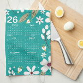 2026 Kalender Witte Bloemen Patroon Theedoek (Quarter Fold)
