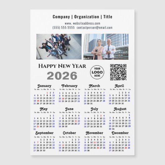 2026 Kalender Zakelijk 2 Foto Logo QR Magnetisch (Voorkant)