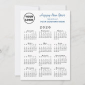 2026 Kalender Zakelijk Logo Blauw Wit Gingham Feestdagenkaart (Voorkant)