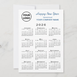2026 Kalender Zakelijk Logo Blauw Wit Gingham Feestdagenkaart