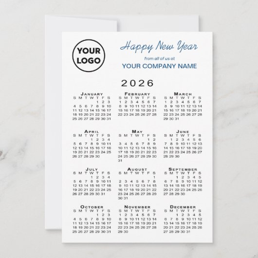 2026 Kalender Zakelijk Logo Blauw Wit Gingham Feestdagenkaart (Voorkant)