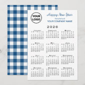 2026 Kalender Zakelijk Logo Blauw Wit Gingham Feestdagenkaart (Voorkant / Achterkant)