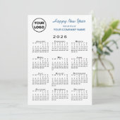 2026 Kalender Zakelijk Logo Blauw Wit Gingham Feestdagenkaart (Staand voorkant)