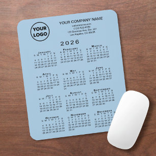 2026 Kalender Zakelijk Logo en Tekst op Lichtblauw Muismat