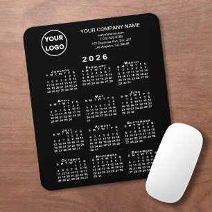 2026 Kalender Zakelijk Logo en Tekst Zwart Muismat