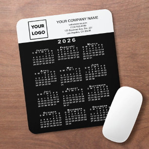 2026 Kalender Zakelijk Logo en Tekst Zwart Wit Muismat