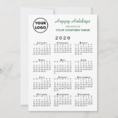 2026 Kalender Zakelijk Logo Groen Wit Gingham Feestdagenkaart (Voorkant)