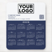 2026 Kalender Zakelijk Logo QR Code Marine Wit Muismat (Voorkant)