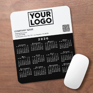 2026 Kalender Zakelijk Logo QR Code Zwart Wit Muismat