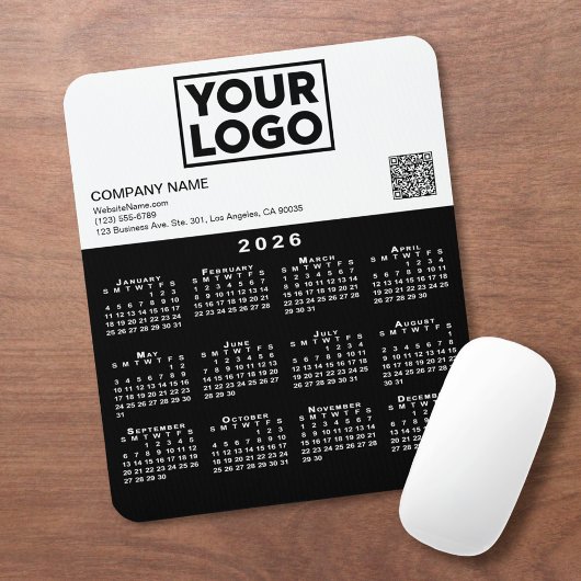 2026 Kalender Zakelijk Logo QR Code Zwart Wit Muismat