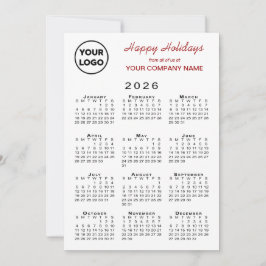 2026 Kalender Zakelijk Logo Rood Wit Gingham Feestdagenkaart