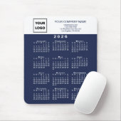 2026 Kalender Zakelijk Logo Tekst Marineblauw Wit Muismat (Met muis)