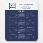 2026 Kalender Zakelijk Logo Tekst Marineblauw Wit Muismat (Voorkant)