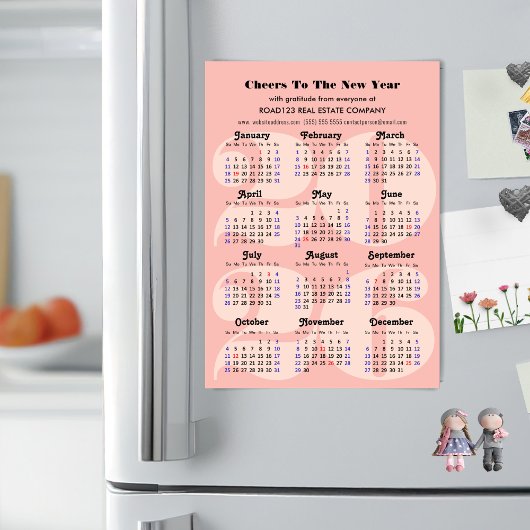 2026 Kalender Zakelijk Roze Minimalistische Magnet