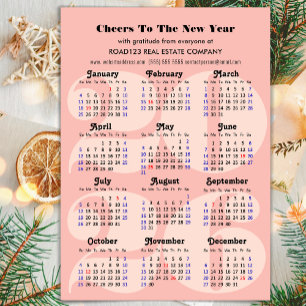 2026 Kalender Zakelijk Roze Minimalistische Magnet