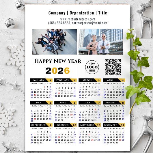 2026 Kalender Zakelijke Foto Logo QR Zwarte Magnee