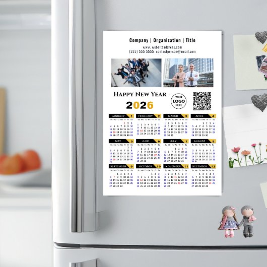 2026 Kalender Zakelijke Foto Logo QR Zwarte Magnee