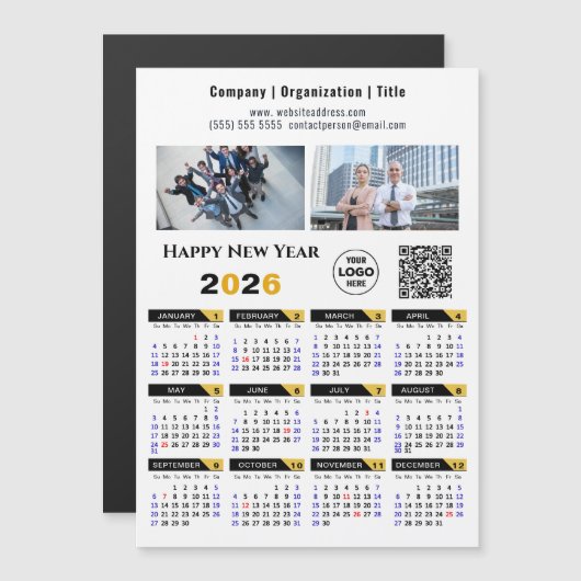 2026 Kalender Zakelijke Foto Logo QR Zwarte Magnee (Voorkant / Achterkant)
