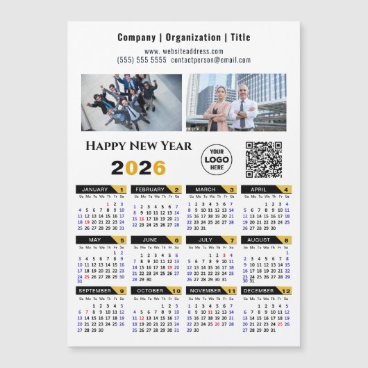 2026 Kalender Zakelijke Foto Logo QR Zwarte Magnee (Voorkant)