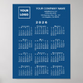 2026 Kalender Zakelijke Logo en Tekst Blauw Poster (Voorkant)