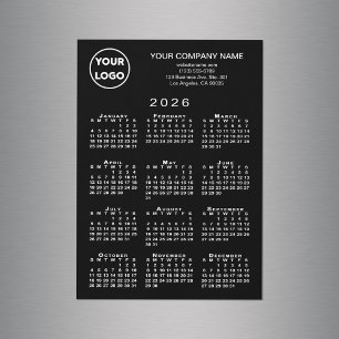2026 Kalender Zakelijke Logo Tekst Zwarte Magneet 