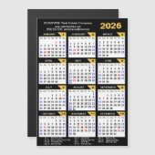 2026 Kalender Zwart Goud Modern Zakelijk Magnetisc (Voorkant / Achterkant)