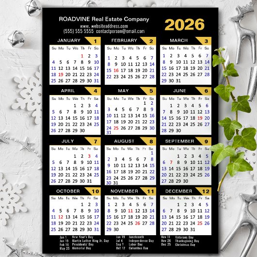 2026 Kalender Zwart Goud Modern Zakelijk Magnetisc