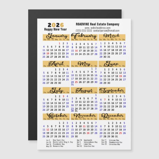2026 Kalender Zwart Minimalistische Corporate Magn (Voorkant / Achterkant)