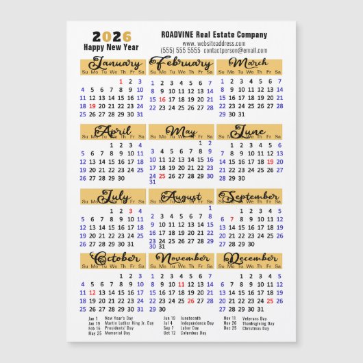 2026 Kalender Zwart Minimalistische Corporate Magn (Voorkant)