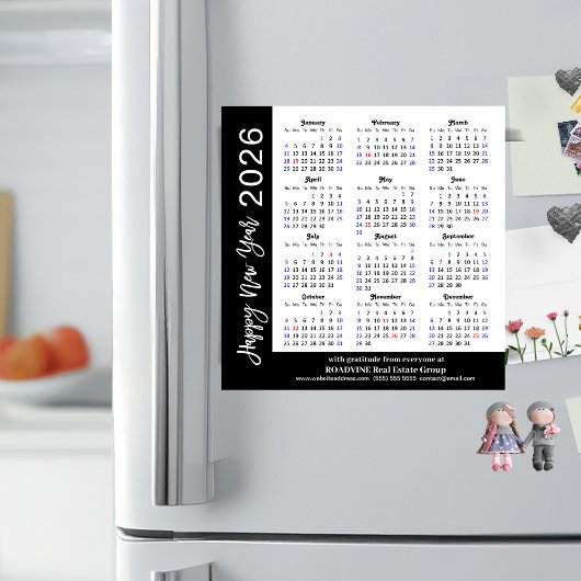 2026 Kalender Zwart Wit Corporate Magnetische Kaar