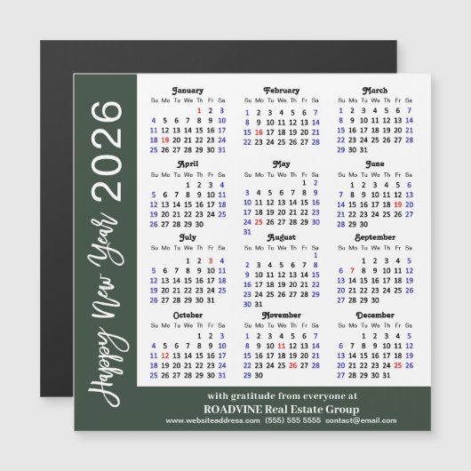 2026 Kalender Zwart Wit Corporate Magnetische Kaar (Voorkant / Achterkant)