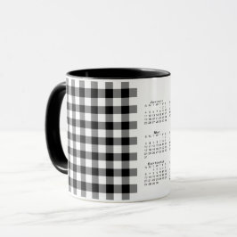 2026 Kalender Zwart Wit Gingham Plaid Sjabloon Mok
