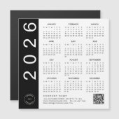 2026 Kalender Zwarte Tekst QR Code Bedrijf Logo (Voorkant / Achterkant)