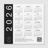 2026 Kalender Zwarte Tekst QR Code Bedrijf Logo (Voorkant)