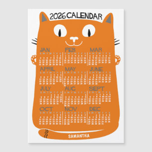 2026 kalenderjaar mid-century oranje katmagneet