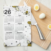 2026 Kalenderpatroon met bijen en Stippen Theedoek (Quarter Fold)