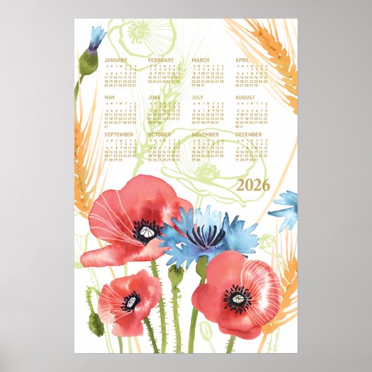 2026 kalenderposter waterverf poppy poster (Voorkant)