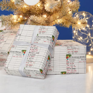 2026 Kerstbibliotheekkaart met versieringen Cadeaupapier