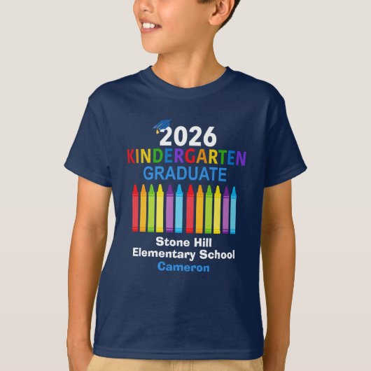 2026 Kindergarten Graduate Personalized Blue Kids T-shirt (Voorkant)