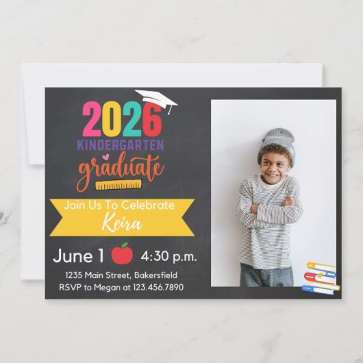 2026 Kindergarten Graduation Invitation with Photo Kaart (Voorkant)