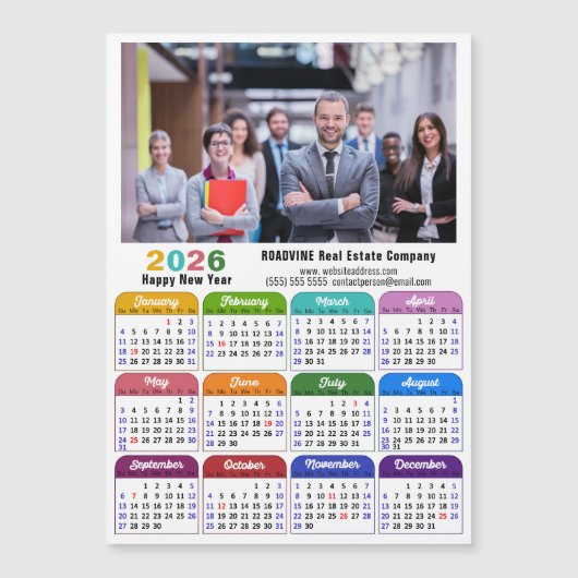 2026 Kleurenkalender US Feestdagen Corporate Magne (Voorkant)
