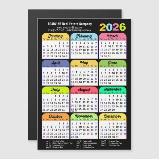 2026 Kleurenkalender US Feestdagen Corporate Magne (Voorkant / Achterkant)