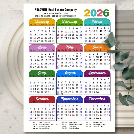 2026 Kleurenkalender US Feestdagen Corporate Magne