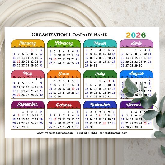 2026 Kleurenkalender US Feestdagen Corporate Magne