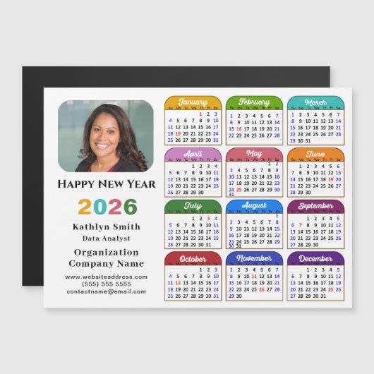 2026 Kleurenkalender US Feestdagen Corporate Magne (Voorkant / Achterkant)