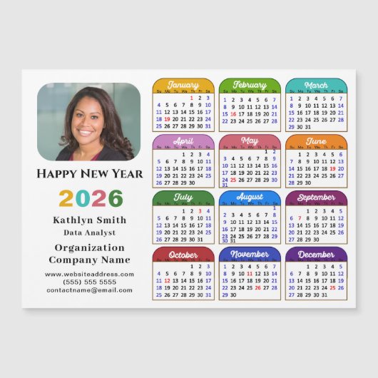 2026 Kleurenkalender US Feestdagen Corporate Magne (Voorkant)